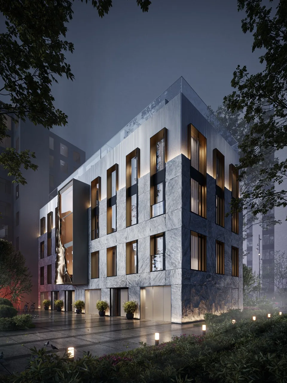 Ночной фасад Friday Villas, рендер проекта