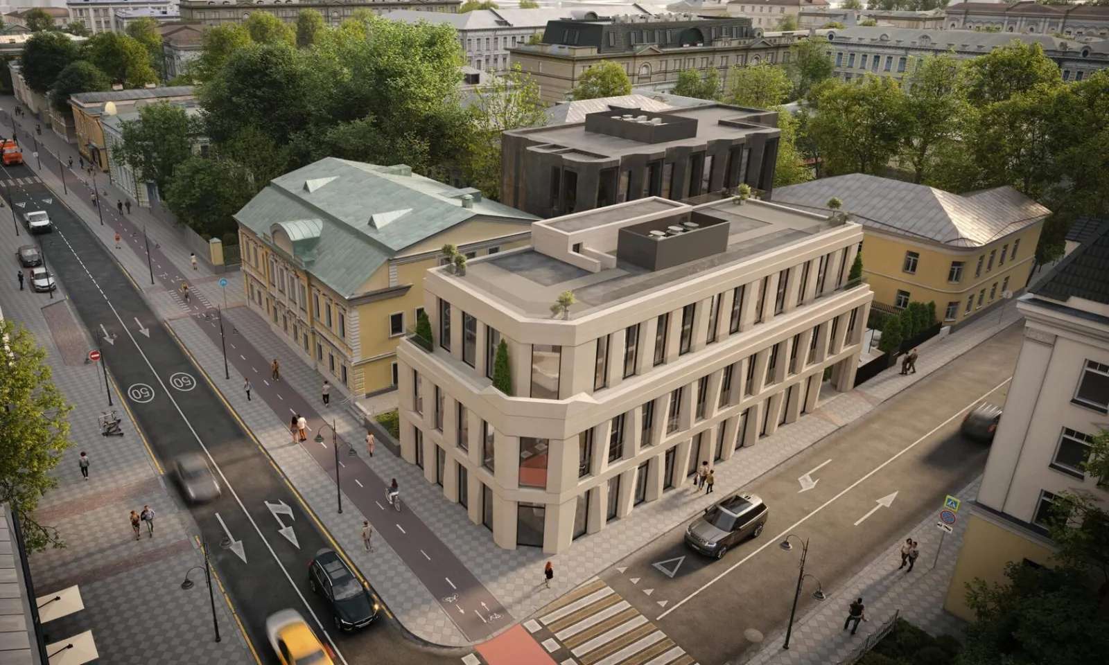 Общий вид Friday Villas и квартала с высоты, рендер проекта