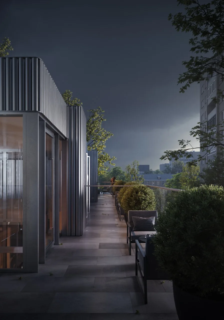 Проход по террасе на кровле Friday Villas, рендер проекта